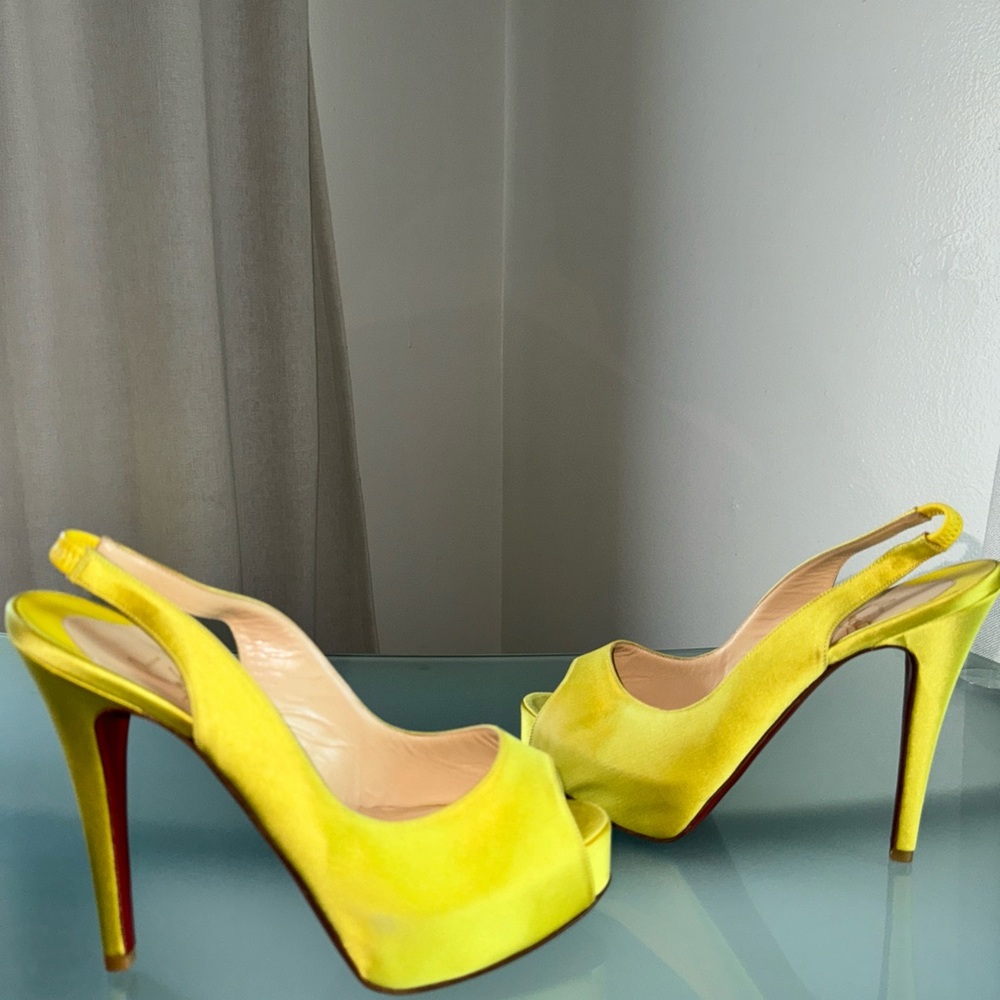 CHRISTIAN LOUBOUTIN YELLOW SATIN SHOES